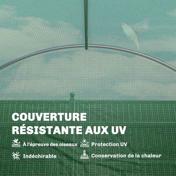Serre tunnel de jardin 12m², serre de jardin tunnel 295x400x200cm avec cadre en acier galvanisé, porte et 8 fenêtres, pour extérieur, toutes saisons, bâche PE haute densité 140 g/m² vert