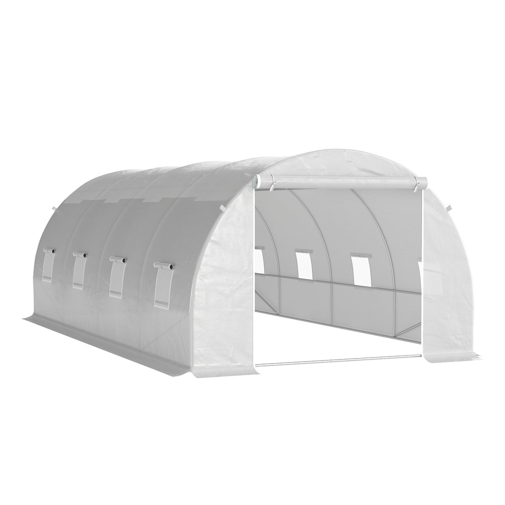 Serre de Jardin Tunnel Surface Sol 18 m² 6L x 3l x 2H m châssis Tubulaire renforcé 24 mm 8 fenêtres Blanc