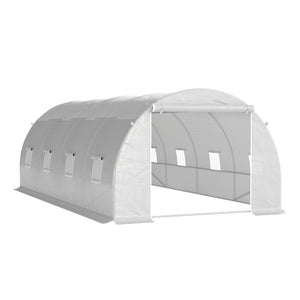 Serre de Jardin Tunnel Surface Sol 18 m² 6L x 3l x 2H m châssis Tubulaire renforcé 24 mm 8 fenêtres Blanc