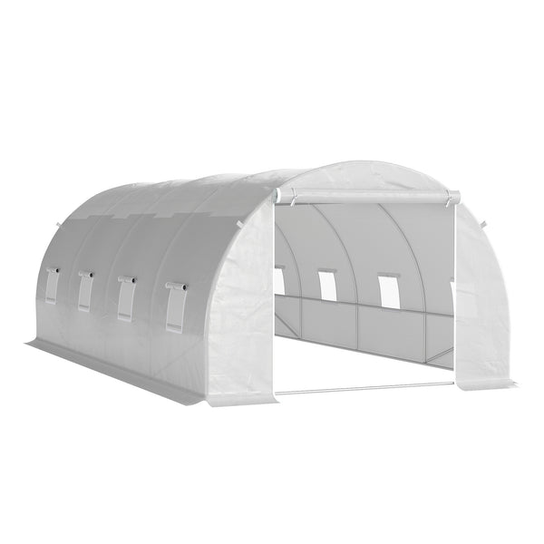 Serre de Jardin Tunnel Surface Sol 18 m² 6L x 3l x 2H m châssis Tubulaire renforcé 24 mm 8 fenêtres Blanc