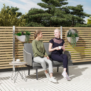 Canapé de jardin 2 places avec coussins en résine tressée, canapé d'extérieur avec accoudoirs, cadre en acier pour jardin, gris foncé