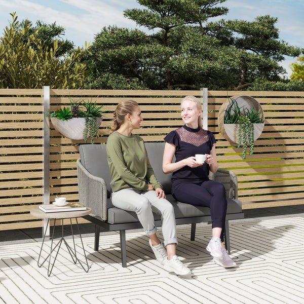 Canapé de jardin 2 places avec coussins en résine tressée, canapé d'extérieur avec accoudoirs, cadre en acier pour jardin, gris foncé