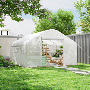 Serre de jardin 12 m², serre tunnel de jardin 4 x 3 x 2 m avec portes enroulables et grandes fenêtres en maille, serre en acier galvanisé et PE haute densité 140 g/m² résistante aux UV, blanc