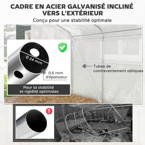 Serre de jardin 12 m², serre tunnel de jardin 4 x 3 x 2 m avec portes enroulables et grandes fenêtres en maille, serre en acier galvanisé et PE haute densité 140 g/m² résistante aux UV, blanc