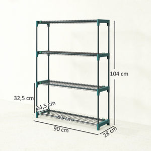 Lot de 2 Étagères à Plantes 4 Niveaux Intérieur Extérieur, Supports pour Plantes en Métal, Assemblage Facile, Support pour Fleurs et Pots, pour Jardin, Balcon, Patio, 90 x 28 x 104 cm, Vert