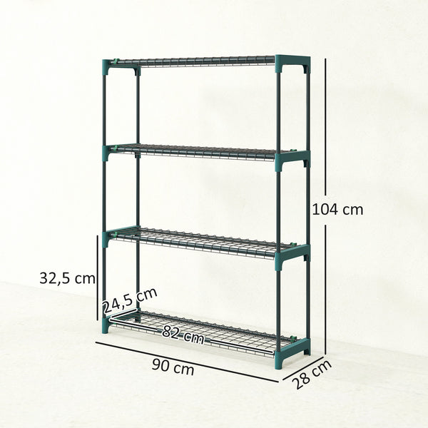Lot de 2 Étagères à Plantes 4 Niveaux Intérieur Extérieur, Supports pour Plantes en Métal, Assemblage Facile, Support pour Fleurs et Pots, pour Jardin, Balcon, Patio, 90 x 28 x 104 cm, Vert