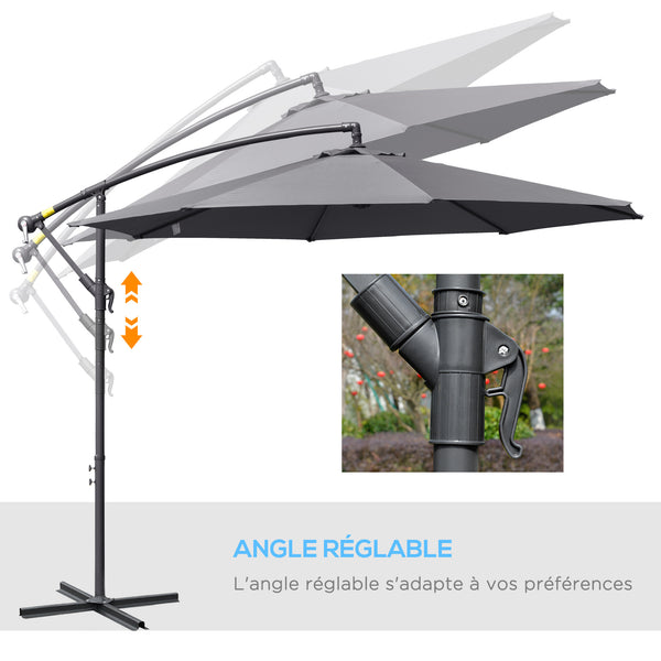 Parasol déporté octogonal rabattable diamètre 3 m parasol de jardin avec pied en croix gris