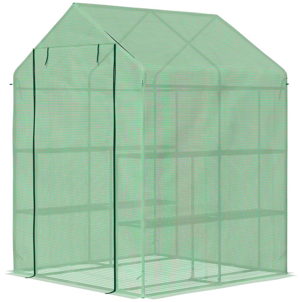 Serre de Jardin avec Étagères 3 Niveaux, Petite Serre de Balcon en Bâche PE 140 g/㎡ Renforcée et Châssis Acier, pour Légumes et Fleurs, Intérieur et Extérieur, 143 x 138 x 190 cm, Vert