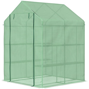 Serre de Jardin avec Étagères 3 Niveaux, Petite Serre de Balcon en Bâche PE 140 g/㎡ Renforcée et Châssis Acier, pour Légumes et Fleurs, Intérieur et Extérieur, 143 x 138 x 190 cm, Vert