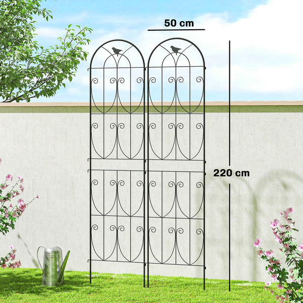 Support pour Plantes Grimpantes avec Oiseaux, Lot de 2, Treillis de Jardin, pour Légumes, Vignes, Fleurs, en Métal, 50 x 220 cm, Noir
