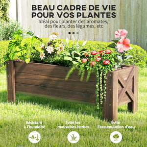 Jardinière sur Pieds bac à Fleurs dim. 100L x 36l x 36H cm Inserts d'irrigation Inclus Bois Massif Sapin traité