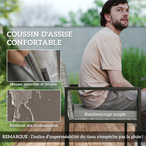 Salon de jardin extérieur en résine tressée 8 places, table et chaises de jardin extérieur avec 4 fauteuils, 4 tabourets, coussins et plateau en verre trempé, pour terrasse patio balcon, gris