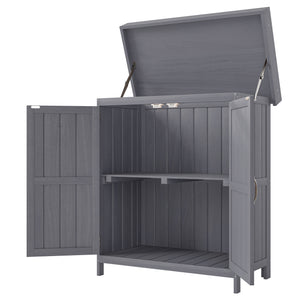Armoire de Jardin sur Pied Double Porte étagère et Toit bitumé relevable dim. 74L x 43l x 88H cm Bois Massif de Sapin
