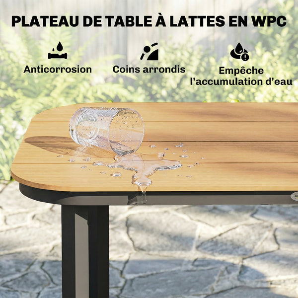 Table de Jardin Rectangulaire pour 4-6 Personnes, Plateau en WPC à Lattes, Bords Arrondis, Structure en Métal, Table à Manger de Jardin pour Balcon Terrasse, 155x88x72cm, Naturel