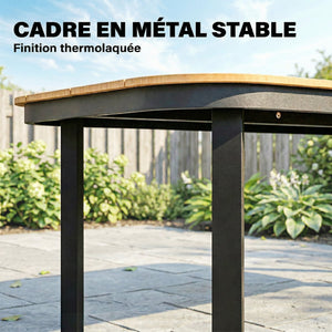 Table de Jardin Rectangulaire pour 4-6 Personnes, Plateau en WPC à Lattes, Bords Arrondis, Structure en Métal, Table à Manger de Jardin pour Balcon Terrasse, 155x88x72cm, Naturel