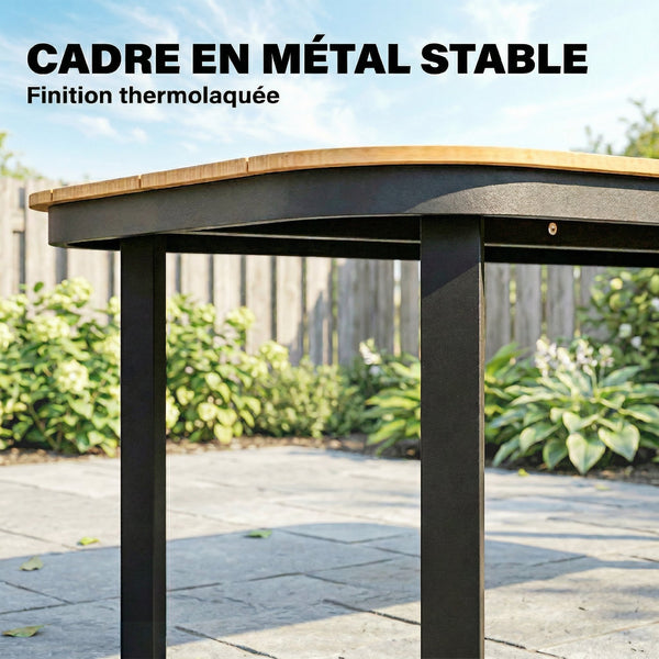 Table de Jardin Rectangulaire pour 4-6 Personnes, Plateau en WPC à Lattes, Bords Arrondis, Structure en Métal, Table à Manger de Jardin pour Balcon Terrasse, 155x88x72cm, Naturel