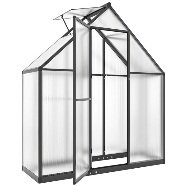 Serre de jardin en aluminium polycarbonate, serre avec fenêtre réglable porte battante, abri extérieur résistant aux intempéries pour plante fleur potager semis, transparent