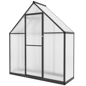 Serre de jardin en aluminium polycarbonate, serre avec fenêtre réglable porte battante, abri extérieur résistant aux intempéries pour plante fleur potager semis, transparent