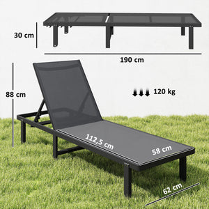 Bain de Soleil en Aluminium avec Roulettes - Transat de Jardin Inclinable à Plat 4 Positions et Textilène 530g/m² - Chaise Longue de Piscine Anti-Rouille, Gris Foncé