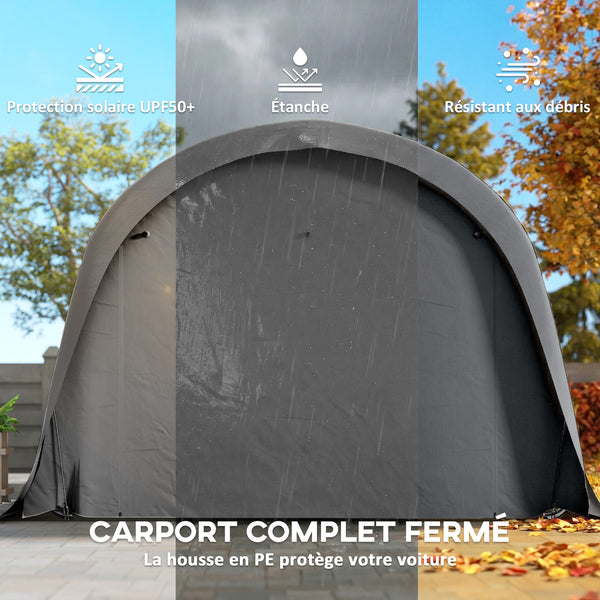 Carport tente de garage 3,6 x 7,2 m, abri voiture extérieur, tente de stockage avec parois latérales amovibles et Grande Porte Roulante, carport pour voiture, camion, bateau, gris foncé