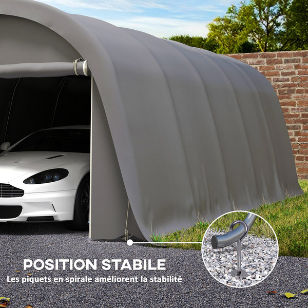 Carport tente de garage 3,6 x 7,2 m, abri voiture extérieur, tente de stockage avec parois latérales amovibles et Grande Porte Roulante, carport pour voiture, camion, bateau, gris foncé