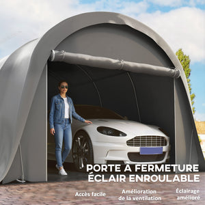 Carport tente de garage 3,6 x 7,2 m, abri voiture extérieur, tente de stockage avec parois latérales amovibles et Grande Porte Roulante, carport pour voiture, camion, bateau, gris foncé