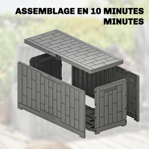 Coffre de Rangement Extérieur 227 L Verrouillable avec Vérin à Gaz, Boîte de Jardin en Aspect Bois Résistant aux UV, pour Outils Accessoires, 106,5x43x54,5cm, Gris