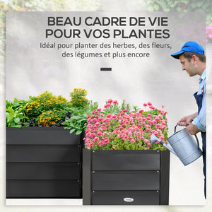 Carré potager de jardin jardinière d'angle en L sans fond - 115 x 115 x 44 cm acier galvanisé gris foncé