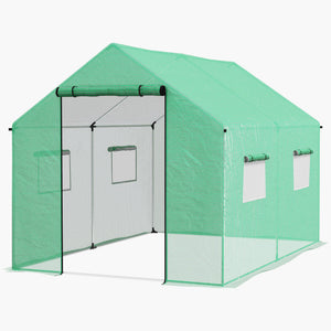 Serre de jardin tunnel 2 x 3m, 6m² avec porte enroulable, 4 fenêtres, - Acier galvanisé PE Haute densité Vert
