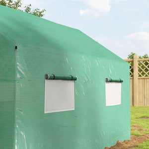 Serre de jardin tunnel 2 x 3m, 6m² avec porte enroulable, 4 fenêtres, - Acier galvanisé PE Haute densité Vert