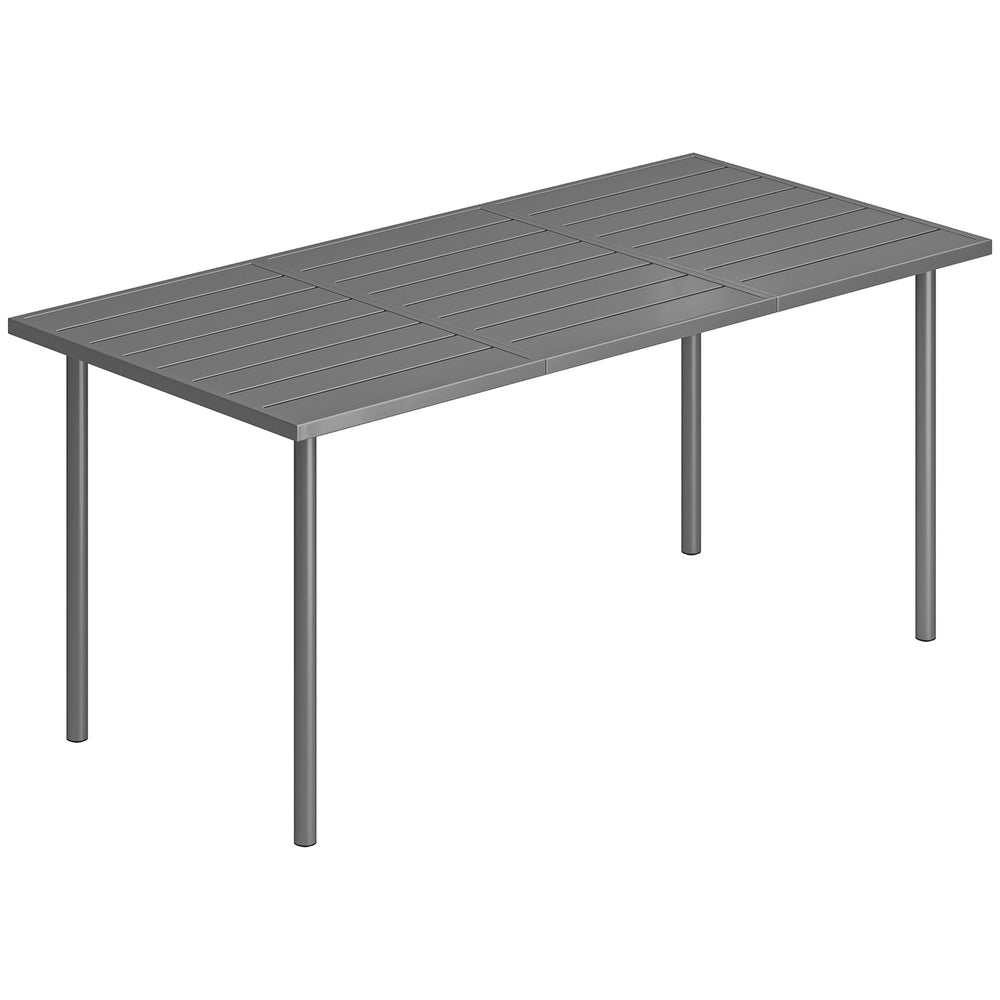 Table de jardin pour 6 personnes, 165 x 80 cm, table à manger extérieure rectangulaire avec plateau à lattes en métal, mobilier de patio tout temps pour balcon, terrasse, gris foncé