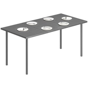 Table de jardin pour 6 personnes, 165 x 80 cm, table à manger extérieure rectangulaire avec plateau à lattes en métal, mobilier de patio tout temps pour balcon, terrasse, gris foncé
