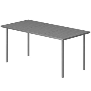 Table de jardin pour 6 personnes, 165 x 80 cm, table à manger extérieure rectangulaire avec plateau à lattes en métal, mobilier de patio tout temps pour balcon, terrasse, gris foncé