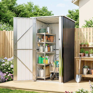 Abri de Jardin Extérieur, 0,69 m², 83x89x163 cm, Abri Métallique avec Toit Incliné, Porte avec Fermeture, Gants Inclus, pour Patio, Terrasse, Gris Foncé