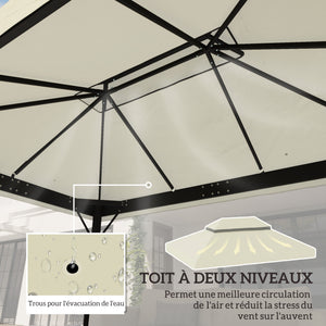 Toile de rechange pour pavillon toile de tonnelle 4 x 3 m, toit double avec trous de drainage, polyester haute densité 370 g/m², protection solaire UPF30+, TOILE INCLUS UNIQUEMENT, crème