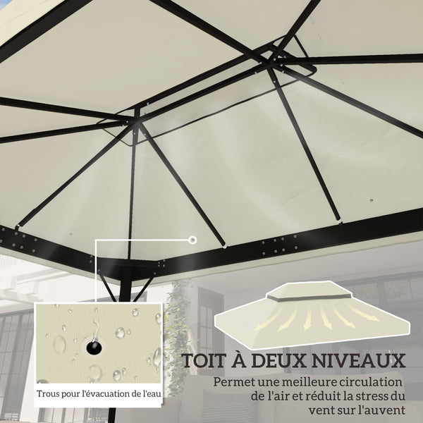 Toile de rechange pour pavillon toile de tonnelle 4 x 3 m, toit double avec trous de drainage, polyester haute densité 370 g/m², protection solaire UPF30+, TOILE INCLUS UNIQUEMENT, crème