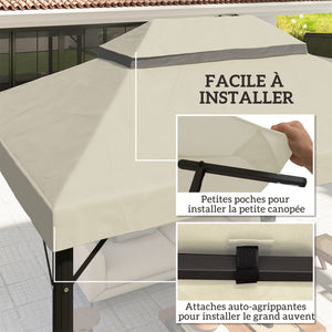 Toile de rechange pour pavillon toile de tonnelle 4 x 3 m, toit double avec trous de drainage, polyester haute densité 370 g/m², protection solaire UPF30+, TOILE INCLUS UNIQUEMENT, crème
