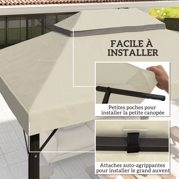 Toile de rechange pour pavillon toile de tonnelle 4 x 3 m, toit double avec trous de drainage, polyester haute densité 370 g/m², protection solaire UPF30+, TOILE INCLUS UNIQUEMENT, crème