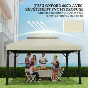 Toile de rechange pour pavillon toile de tonnelle 4 x 3 m, toit double avec trous de drainage, polyester haute densité 370 g/m², protection solaire UPF30+, TOILE INCLUS UNIQUEMENT, crème