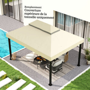Toile de rechange pour pavillon toile de tonnelle 4 x 3 m, toit double avec trous de drainage, polyester haute densité 370 g/m², protection solaire UPF30+, TOILE INCLUS UNIQUEMENT, crème