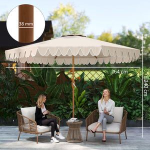 Parasol de jardin Parasol droit inclinable rond Ø 264 cm avec volants tissu polyester haute densité anti-UV mât démontable 8 baleines - crème