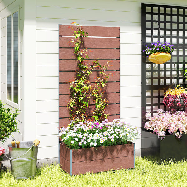 Jardinière avec treillis, bac à fleurs, lit surélevé, pour plantes grimpantes, légumes, fleurs, intérieur et extérieur, cour jardin balcon, 72 x 38 x 150 cm, marron clair