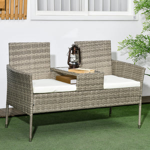 Banc de Jardin en résine tressée 2 Places avec Table et Coussins, 135 x 64 x 81 cm, pour Balcon et Terrasse, Canapé Extérieur, Résistant aux Intempéries, Noir crème