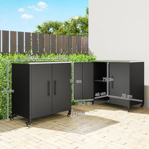 Armoire de jardin en Métal Extérieur, Armoire de Rangement de Jardin avec Toit en Acier Inoxydable et Roulettes, Portes Magnétique et Étagère Amovible, 80 x 50 x 90 cm, Noir