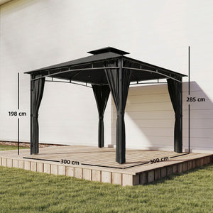 Tonnelle de Jardin Extérieur 3x3m Pavillon Métal Ø 48mm - Cadre de Toit Rétractable & Double Toit UV50+ - Abri de Jardin Imperméable Robuste pour 6-8 Personnes, Gris Anthracite