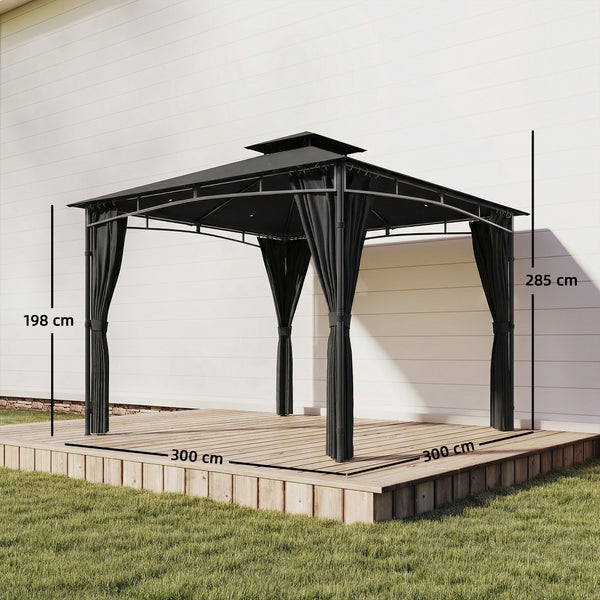 Tonnelle de Jardin Extérieur 3x3m Pavillon Métal Ø 48mm - Cadre de Toit Rétractable & Double Toit UV50+ - Abri de Jardin Imperméable Robuste pour 6-8 Personnes, Gris Anthracite