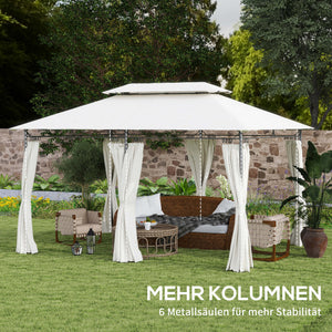 Pavillon 4x3 m, stable et résistant, double toit, 6 côtés, orifices d'évacuation, pavillon de jardin en métal, pour jardin et terrasse, blanc crème