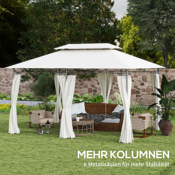 Pavillon 4x3 m, stable et résistant, double toit, 6 côtés, orifices d'évacuation, pavillon de jardin en métal, pour jardin et terrasse, blanc crème