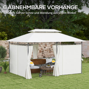 Pavillon 4x3 m, stable et résistant, double toit, 6 côtés, orifices d'évacuation, pavillon de jardin en métal, pour jardin et terrasse, blanc crème