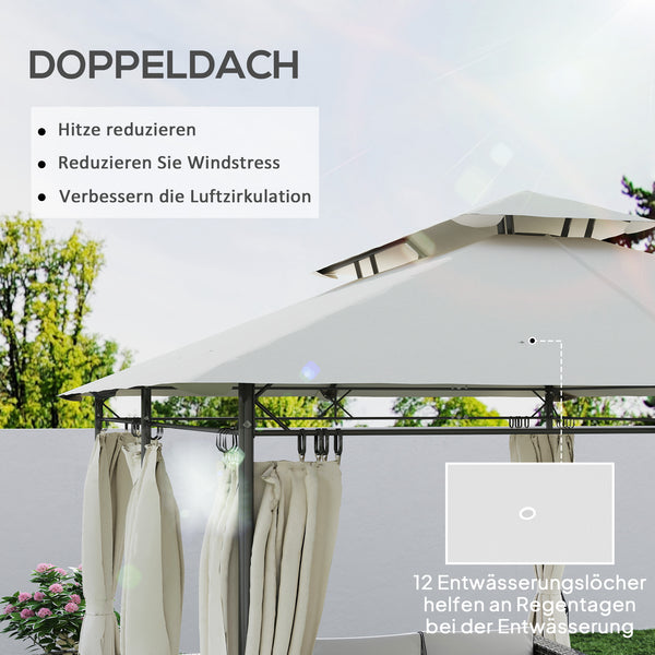 Pavillon 4x3 m, stable et résistant, double toit, 6 côtés, orifices d'évacuation, pavillon de jardin en métal, pour jardin et terrasse, blanc crème